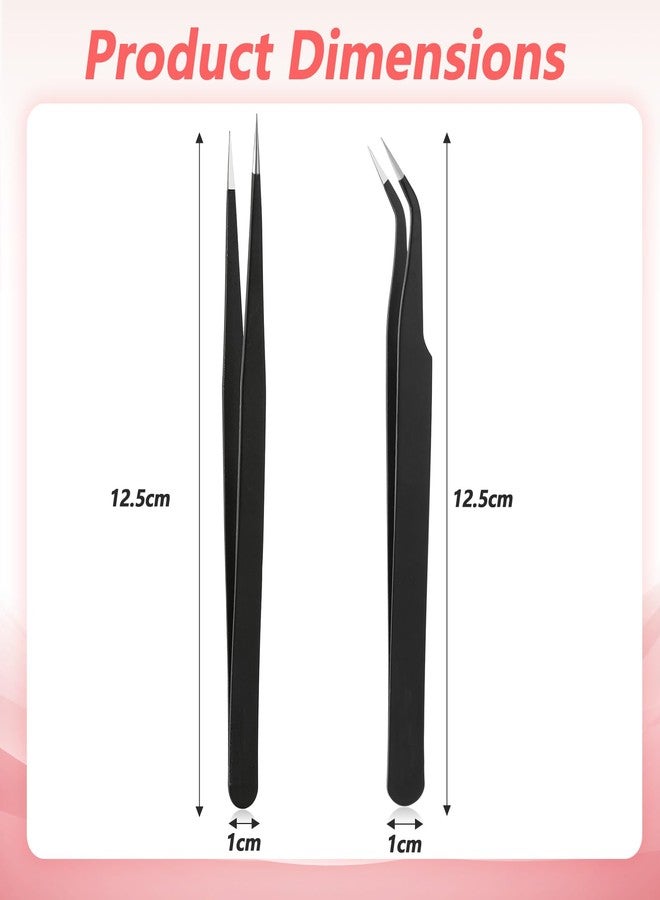 ملقطان من الفولاذ المقاوم للصدأ، ملقط لاصق، ملقط من الفولاذ المقاوم للصدأ برأس مستقيم ومنحنٍ لتركيب الرموش، إلكترونيات دقيقة، مجوهرات أظافر مرصعة بأحجار الراين - Image 2
